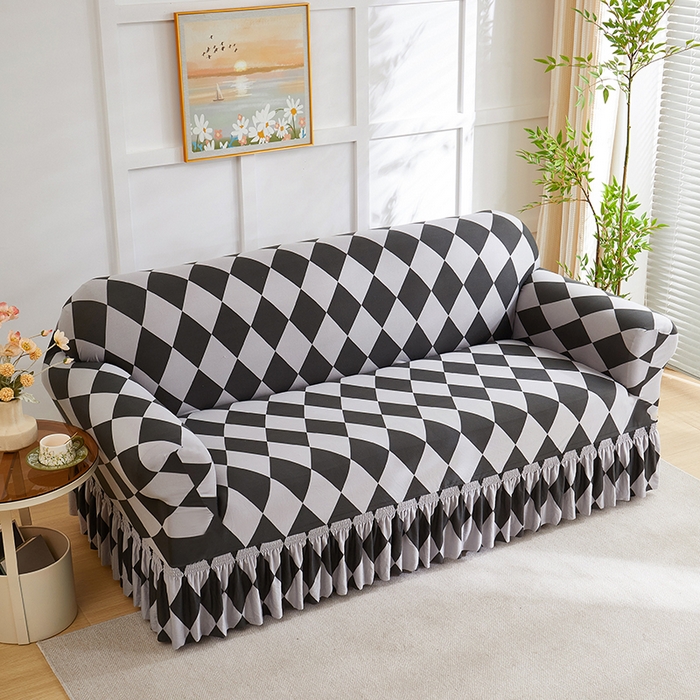 91家纺网 家纺一手货源 找家纺 共鸣沙发套 2025新款牛奶丝系列沙发套（裙摆款）记忆格