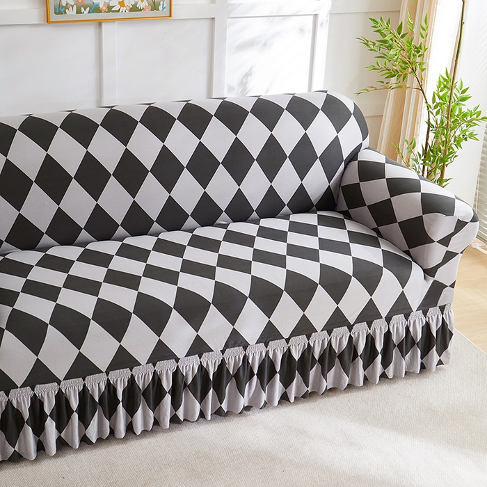 91家纺网 家纺一手货源 找家纺 共鸣沙发套 2025新款牛奶丝系列沙发套（裙摆款）记忆格