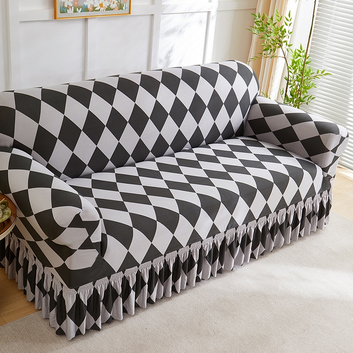 91家纺网 家纺一手货源 找家纺 共鸣沙发套 2025新款牛奶丝系列沙发套（裙摆款）记忆格