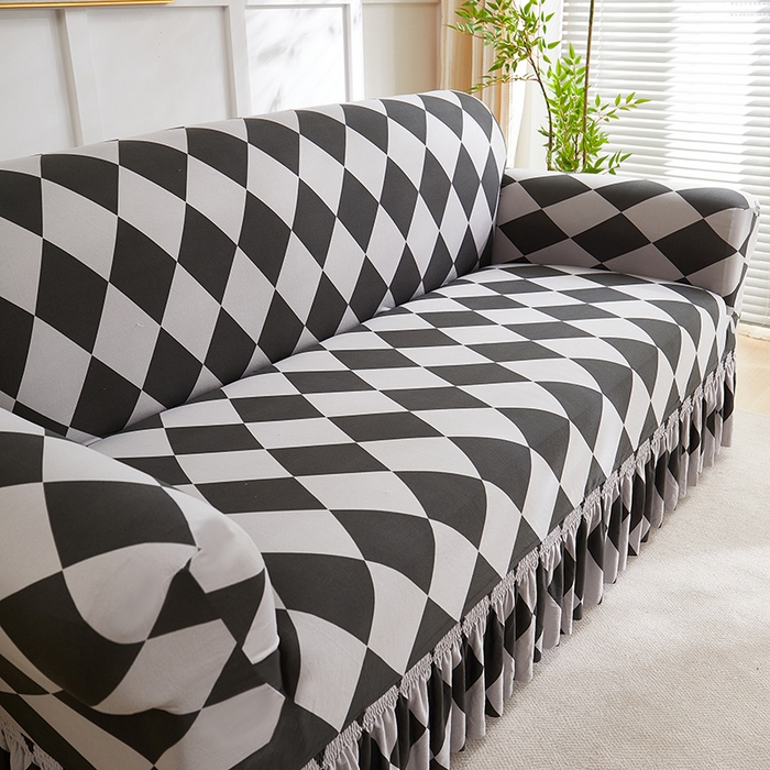 91家纺网 家纺一手货源 找家纺 共鸣沙发套 2025新款牛奶丝系列沙发套（裙摆款）记忆格