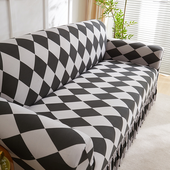 91家纺网 家纺一手货源 找家纺 共鸣沙发套 2025新款牛奶丝系列沙发套（裙摆款）记忆格