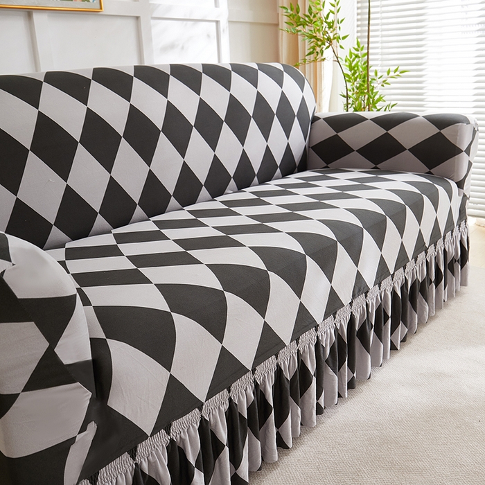 91家纺网 家纺一手货源 找家纺 共鸣沙发套 2025新款牛奶丝系列沙发套（裙摆款）记忆格