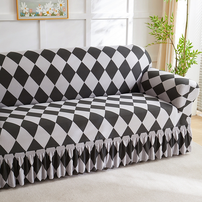 91家纺网 家纺一手货源 找家纺 共鸣沙发套 2025新款牛奶丝系列沙发套（裙摆款）记忆格