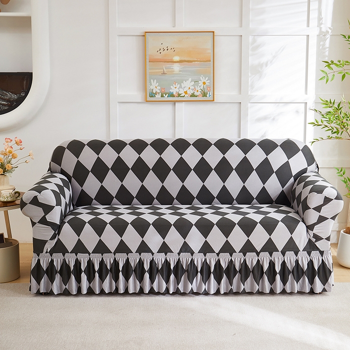 91家纺网 家纺一手货源 找家纺 共鸣沙发套 2025新款牛奶丝系列沙发套（裙摆款）记忆格