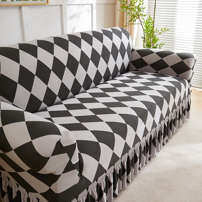 91家纺网 家纺一手货源 找家纺 共鸣沙发套 2025新款牛奶丝系列沙发套（裙摆款）记忆格