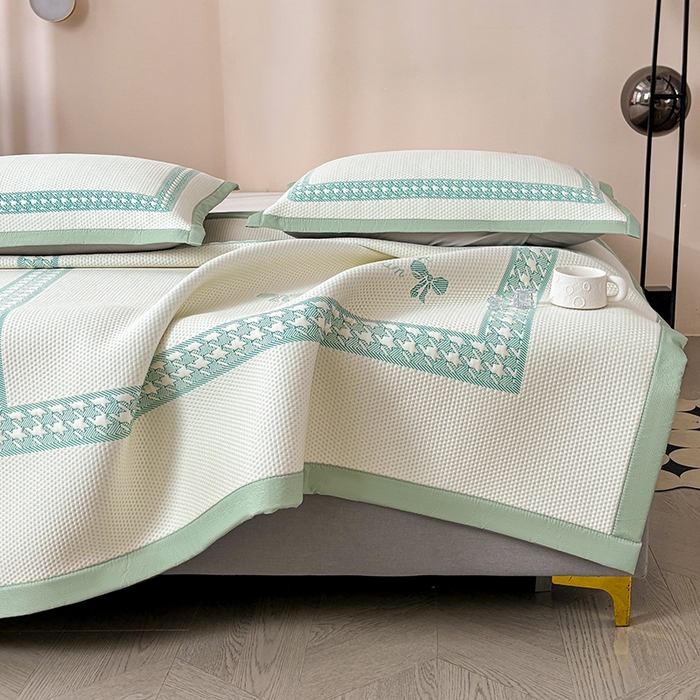 91家纺网 家纺一手货源 找家纺 （总）耐思家纺 2025新品A类高端大版高分子530克PE提花冰豆豆床席床笠千鸟结系列直播爆款(可供跨境压缩)