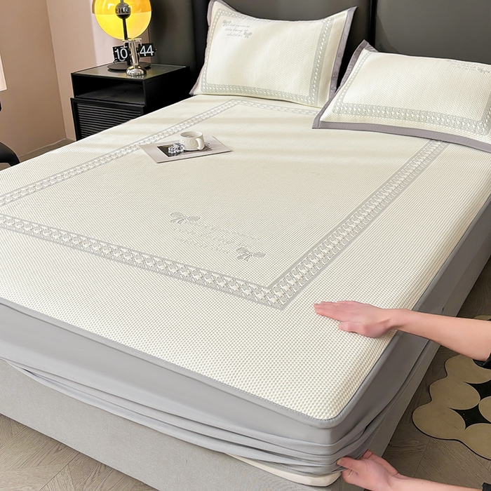 91家纺网 家纺一手货源 找家纺 （总）耐思家纺 2025新品A类高端大版高分子530克PE提花冰豆豆床席床笠千鸟结系列直播爆款(可供跨境压缩)