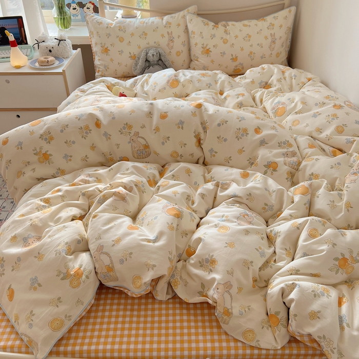 91家纺网 家纺一手货源 找家纺 （总）六巷胡同 2025新款40S全棉纯棉INS童趣可爱风卡通嵌绳款四件套