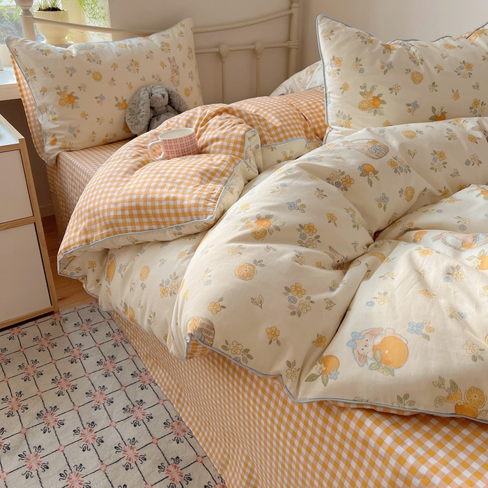 91家纺网 家纺一手货源 找家纺 （总）六巷胡同 2025新款40S全棉纯棉INS童趣可爱风卡通嵌绳款四件套