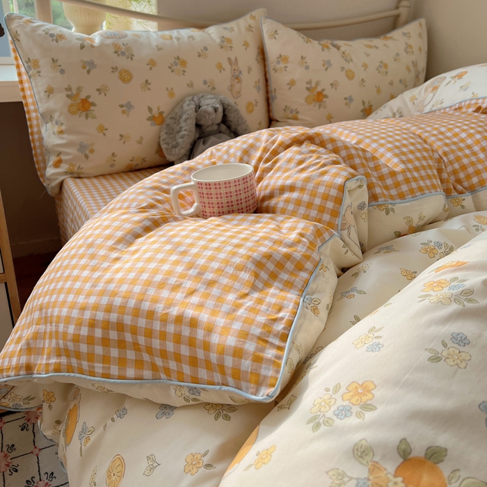 91家纺网 家纺一手货源 找家纺 （总）六巷胡同 2025新款40S全棉纯棉INS童趣可爱风卡通嵌绳款四件套