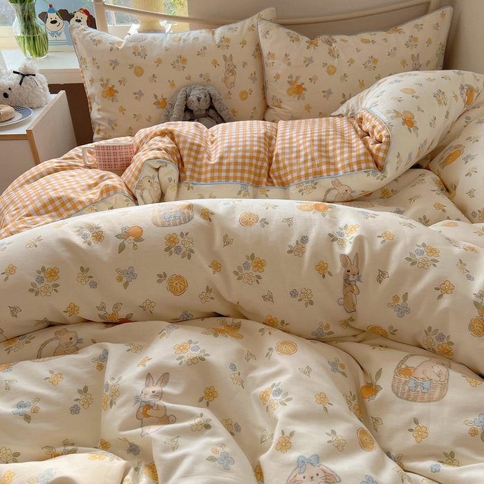 91家纺网 家纺一手货源 找家纺 （总）六巷胡同 2025新款40S全棉纯棉INS童趣可爱风卡通嵌绳款四件套