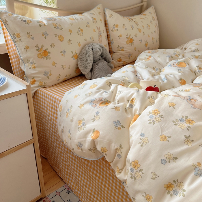 91家纺网 家纺一手货源 找家纺 （总）六巷胡同 2025新款40S全棉纯棉INS童趣可爱风卡通嵌绳款四件套