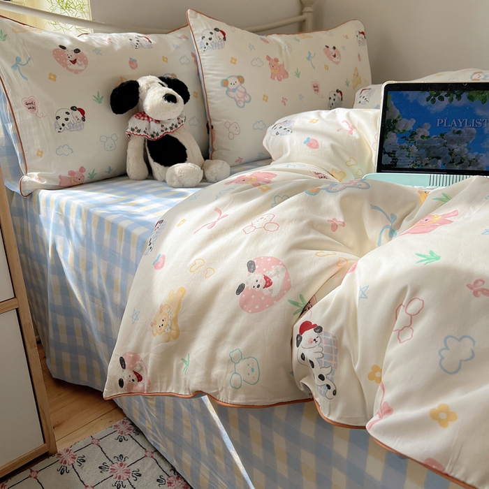 91家纺网 家纺一手货源 找家纺 （总）六巷胡同 2025新款40S全棉纯棉INS童趣可爱风卡通嵌绳款四件套