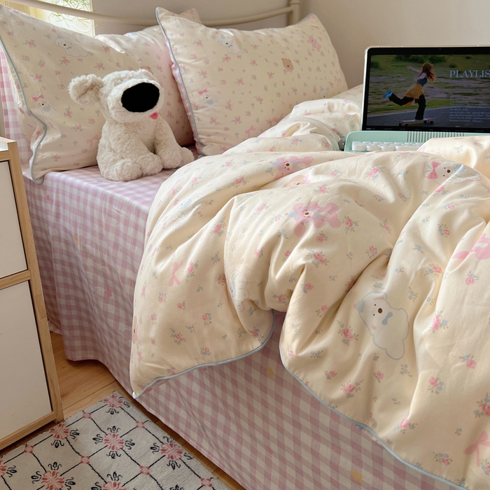 91家纺网 家纺一手货源 找家纺 （总）六巷胡同 2025新款40S全棉纯棉INS童趣可爱风卡通嵌绳款四件套