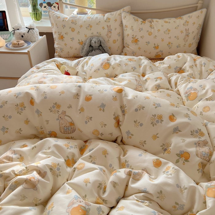 91家纺网 家纺一手货源 找家纺 （总）六巷胡同 2025新款40S全棉纯棉INS童趣可爱风卡通嵌绳款四件套