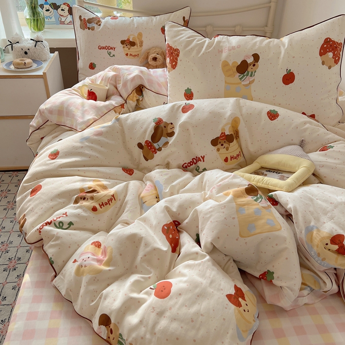 91家纺网 家纺一手货源 找家纺 （总）六巷胡同 2025新款40S全棉纯棉INS童趣可爱风卡通嵌绳款四件套