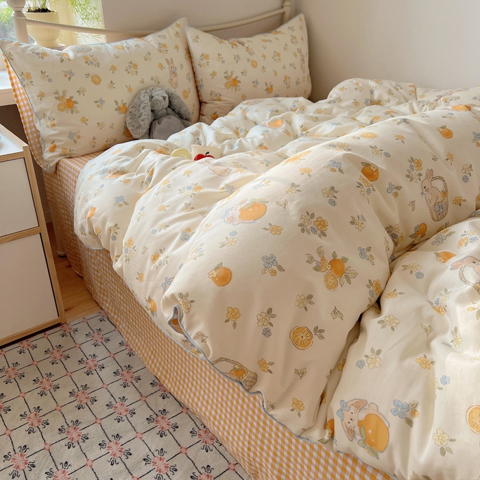 91家纺网 家纺一手货源 找家纺 （总）六巷胡同 2025新款40S全棉纯棉INS童趣可爱风卡通嵌绳款四件套