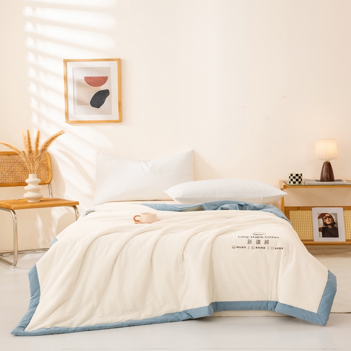 91家纺网 家纺一手货源 找家纺 （总）梦初语 2025新款A类母婴水洗棉纯色双拼新疆棉花夏凉被可机洗直播爆单夏被