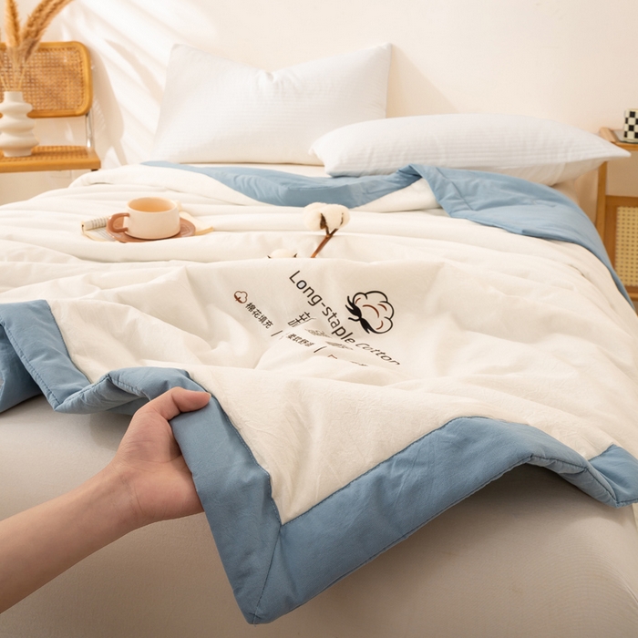 91家纺网 家纺一手货源 找家纺 梦初语 2025新款A类母婴水洗棉纯色双拼新疆棉花夏凉被可机洗直播爆单夏被 奶白