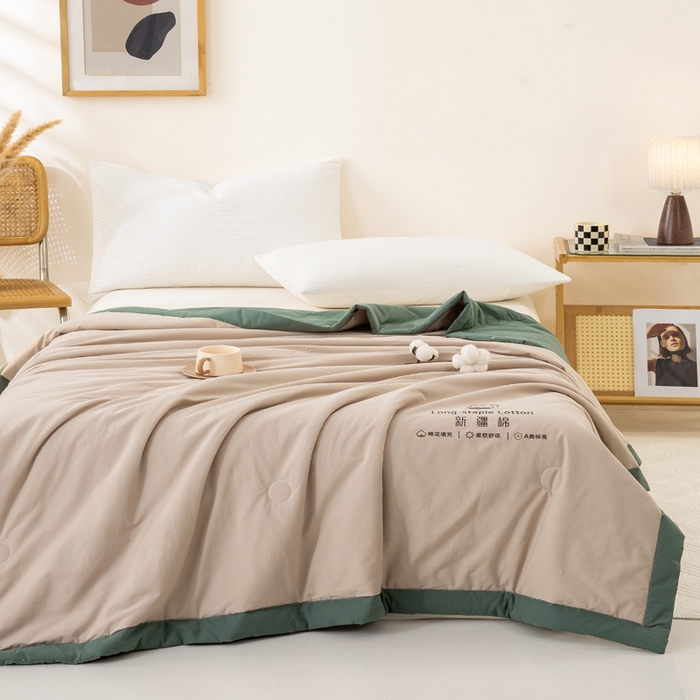 91家纺网 家纺一手货源 找家纺 梦初语 2025新款A类母婴水洗棉纯色双拼新疆棉花夏凉被可机洗直播爆单夏被 卡其