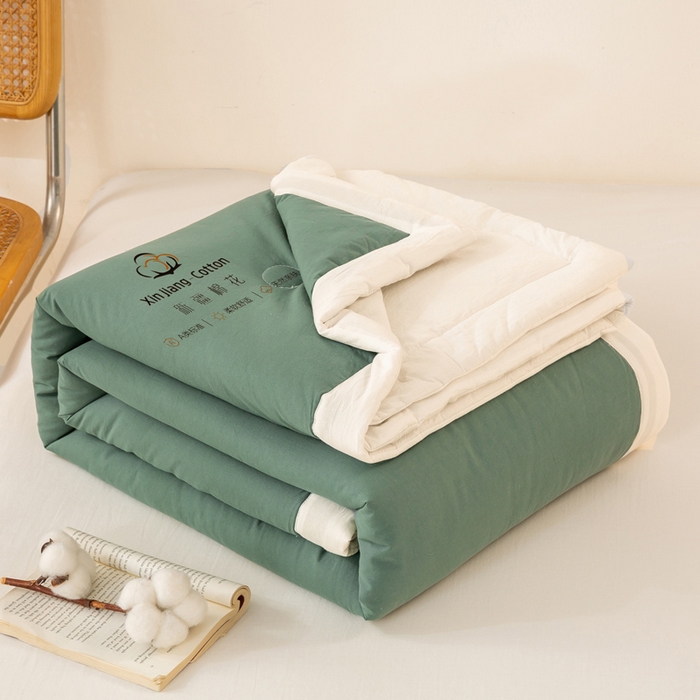 91家纺网 家纺一手货源 找家纺 梦初语 2025新款A类母婴水洗棉纯色双拼新疆棉花夏凉被可机洗直播爆单夏被 墨绿