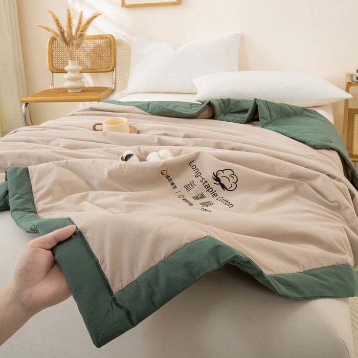 91家纺网 家纺一手货源 找家纺 梦初语 2025新款A类母婴水洗棉纯色双拼新疆棉花夏凉被可机洗直播爆单夏被 卡其