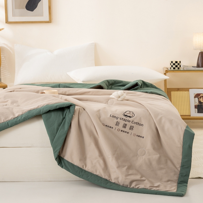 91家纺网 家纺一手货源 找家纺 梦初语 2025新款A类母婴水洗棉纯色双拼新疆棉花夏凉被可机洗直播爆单夏被 卡其