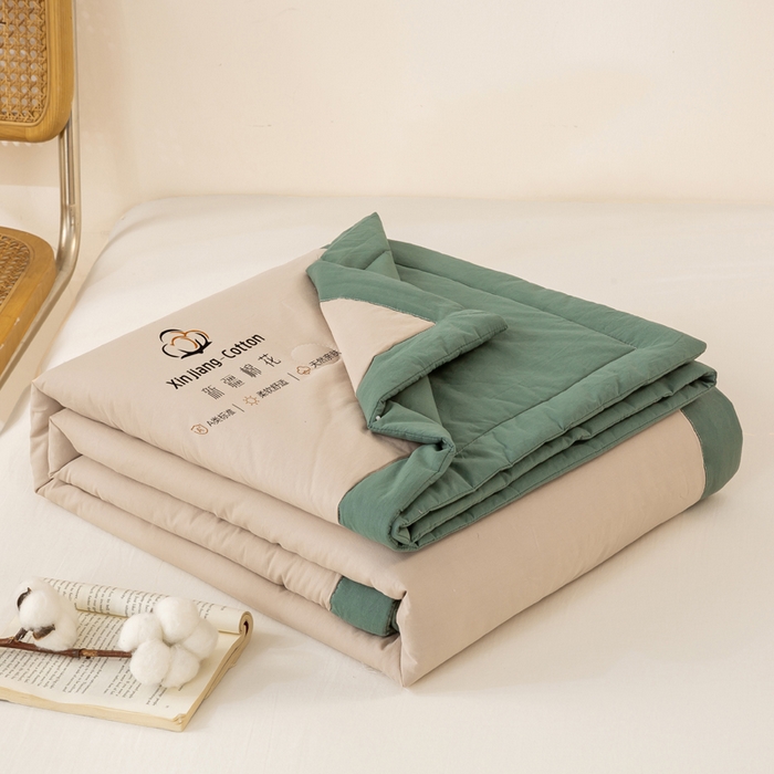 91家纺网 家纺一手货源 找家纺 梦初语 2025新款A类母婴水洗棉纯色双拼新疆棉花夏凉被可机洗直播爆单夏被 卡其