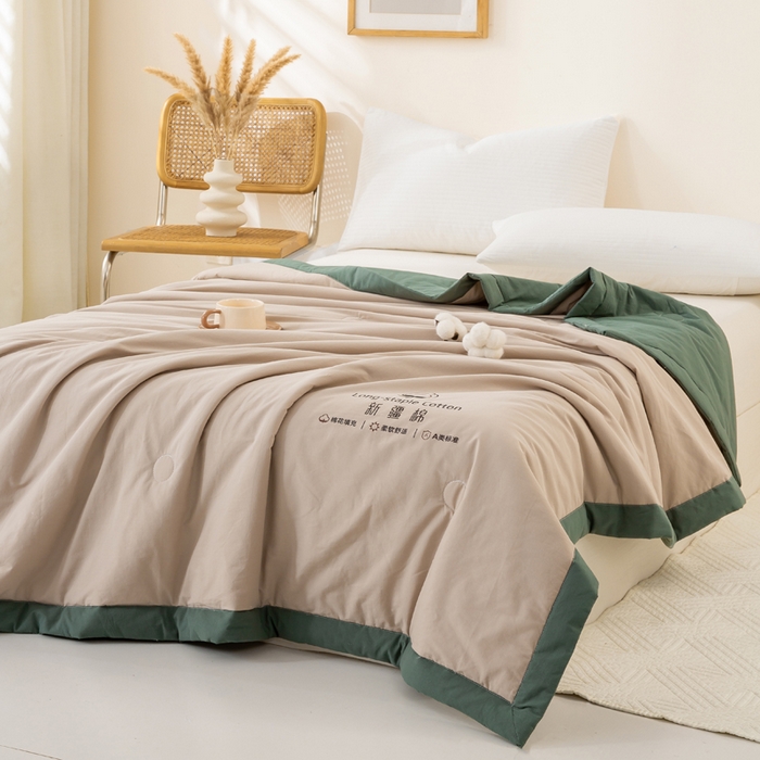 91家纺网 家纺一手货源 找家纺 梦初语 2025新款A类母婴水洗棉纯色双拼新疆棉花夏凉被可机洗直播爆单夏被 卡其