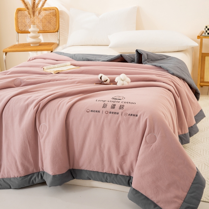 91家纺网 家纺一手货源 找家纺 梦初语 2025新款A类母婴水洗棉纯色双拼新疆棉花夏凉被可机洗直播爆单夏被 温馨粉