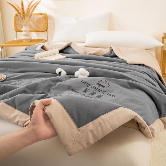 91家纺网 家纺一手货源 找家纺 梦初语 2025新款A类母婴水洗棉纯色双拼新疆棉花夏凉被可机洗直播爆单夏被 深灰