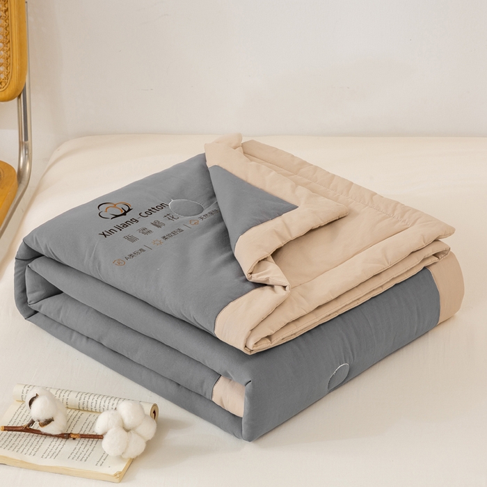 91家纺网 家纺一手货源 找家纺 梦初语 2025新款A类母婴水洗棉纯色双拼新疆棉花夏凉被可机洗直播爆单夏被 深灰