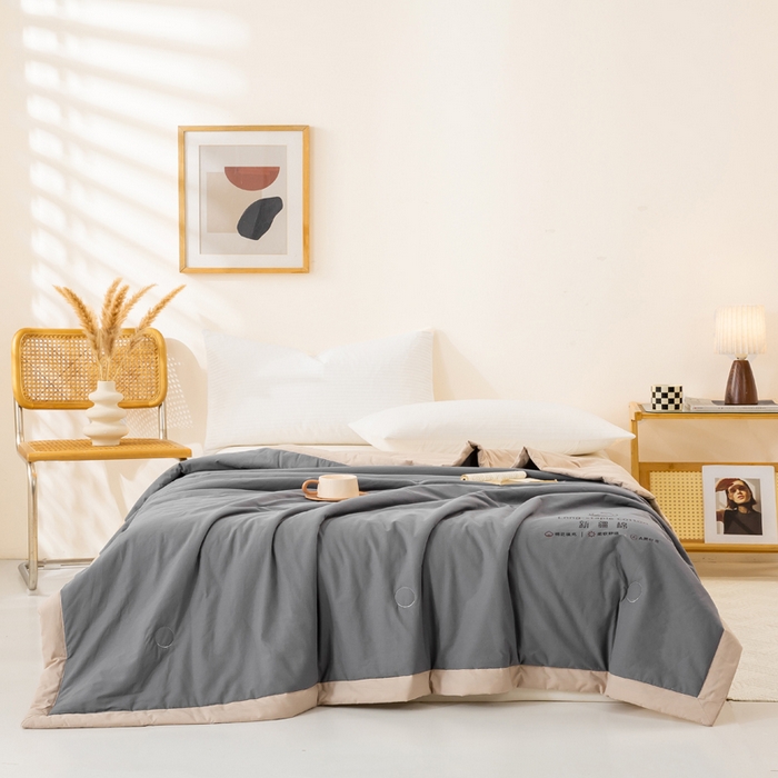 91家纺网 家纺一手货源 找家纺 梦初语 2025新款A类母婴水洗棉纯色双拼新疆棉花夏凉被可机洗直播爆单夏被 深灰