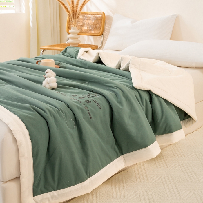 91家纺网 家纺一手货源 找家纺 梦初语 2025新款A类母婴水洗棉纯色双拼新疆棉花夏凉被可机洗直播爆单夏被 墨绿