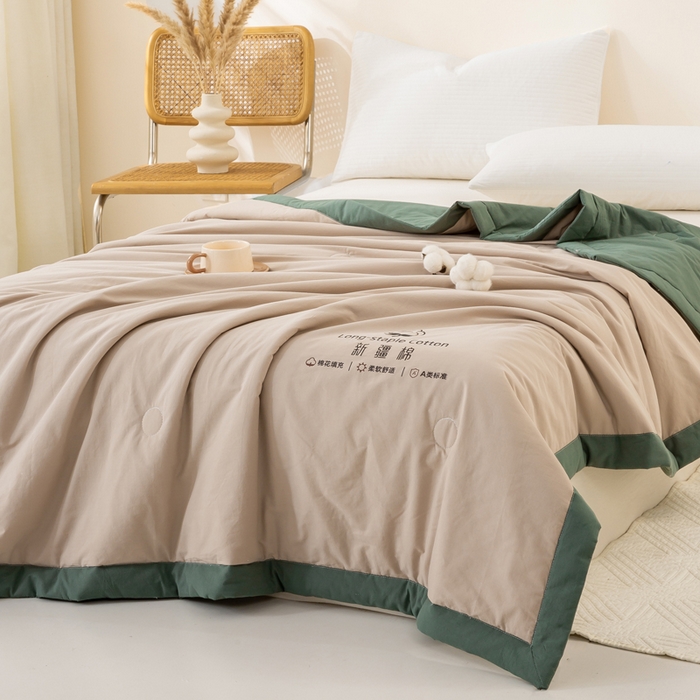 91家纺网 家纺一手货源 找家纺 梦初语 2025新款A类母婴水洗棉纯色双拼新疆棉花夏凉被可机洗直播爆单夏被 卡其