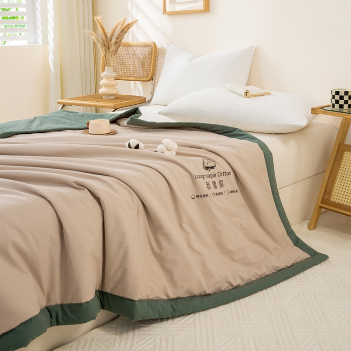 91家纺网 家纺一手货源 找家纺 梦初语 2025新款A类母婴水洗棉纯色双拼新疆棉花夏凉被可机洗直播爆单夏被 卡其