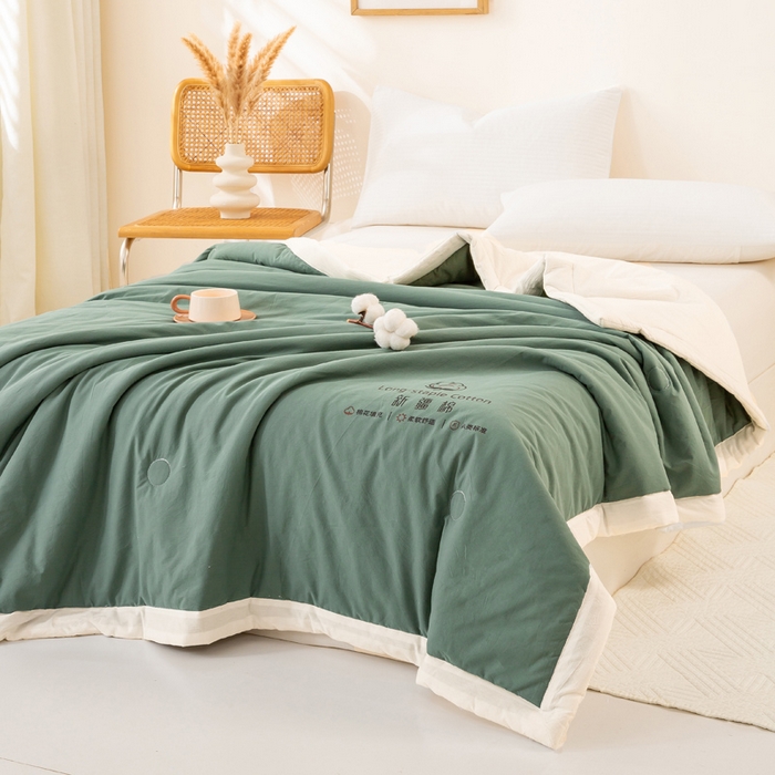 91家纺网 家纺一手货源 找家纺 梦初语 2025新款A类母婴水洗棉纯色双拼新疆棉花夏凉被可机洗直播爆单夏被 墨绿
