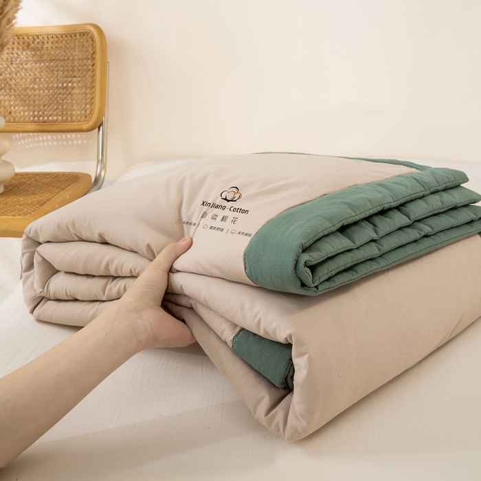 91家纺网 家纺一手货源 找家纺 梦初语 2025新款A类母婴水洗棉纯色双拼新疆棉花夏凉被可机洗直播爆单夏被 卡其