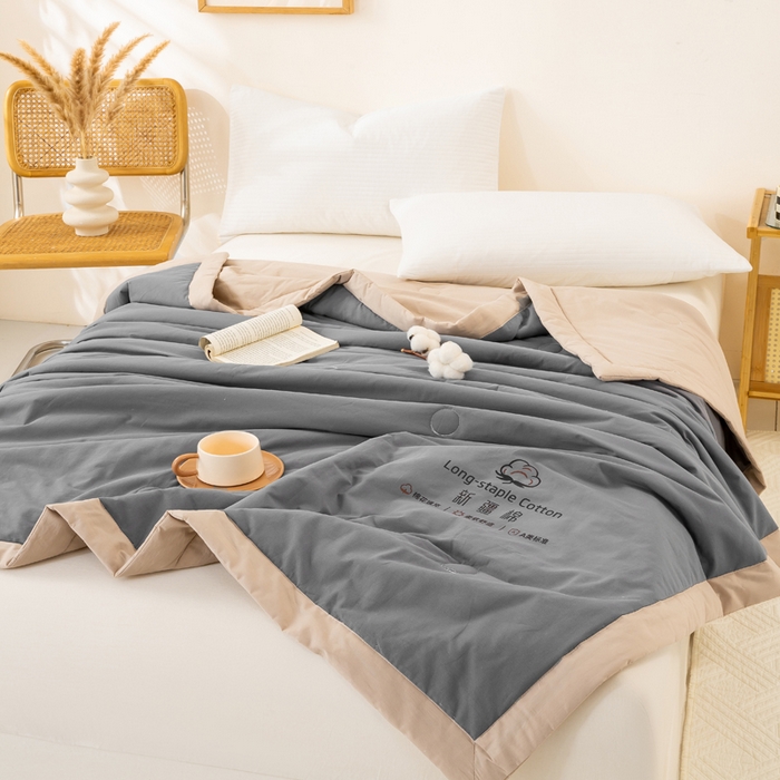 91家纺网 家纺一手货源 找家纺 梦初语 2025新款A类母婴水洗棉纯色双拼新疆棉花夏凉被可机洗直播爆单夏被 深灰