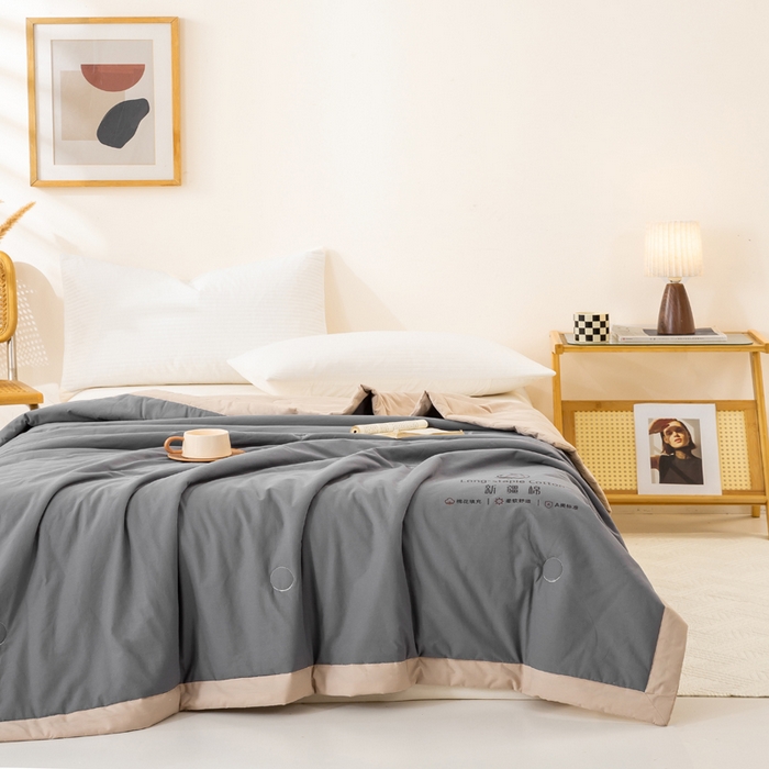 91家纺网 家纺一手货源 找家纺 梦初语 2025新款A类母婴水洗棉纯色双拼新疆棉花夏凉被可机洗直播爆单夏被 深灰
