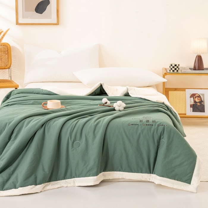 91家纺网 家纺一手货源 找家纺 梦初语 2025新款A类母婴水洗棉纯色双拼新疆棉花夏凉被可机洗直播爆单夏被 墨绿