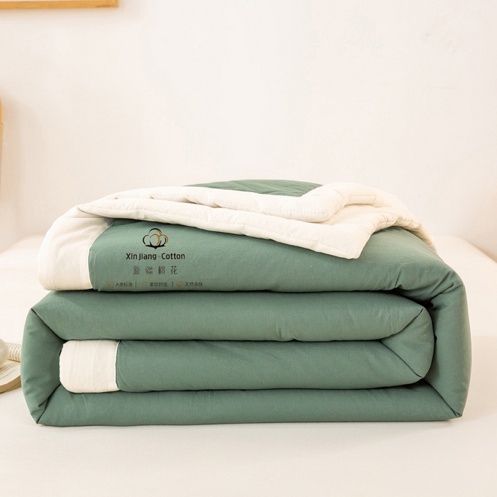 91家纺网 家纺一手货源 找家纺 梦初语 2025新款A类母婴水洗棉纯色双拼新疆棉花夏凉被可机洗直播爆单夏被 墨绿