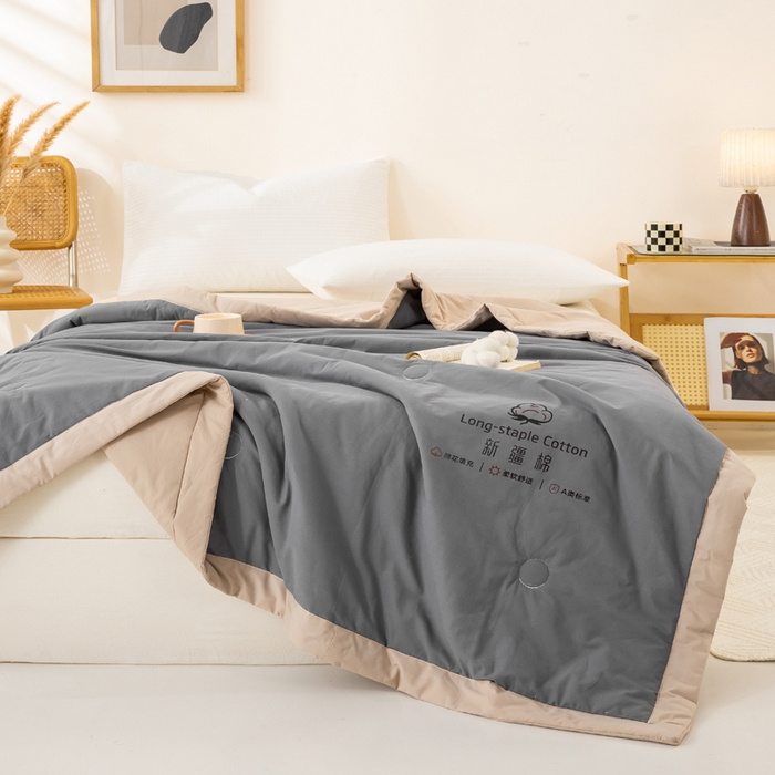 91家纺网 家纺一手货源 找家纺 梦初语 2025新款A类母婴水洗棉纯色双拼新疆棉花夏凉被可机洗直播爆单夏被 深灰