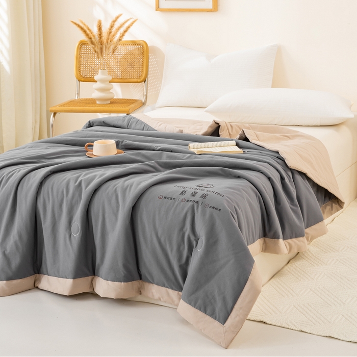 91家纺网 家纺一手货源 找家纺 梦初语 2025新款A类母婴水洗棉纯色双拼新疆棉花夏凉被可机洗直播爆单夏被 深灰