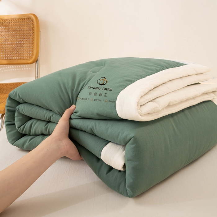91家纺网 家纺一手货源 找家纺 梦初语 2025新款A类母婴水洗棉纯色双拼新疆棉花夏凉被可机洗直播爆单夏被 墨绿
