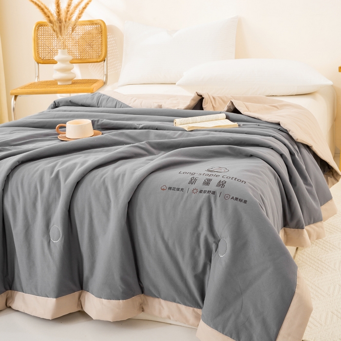 91家纺网 家纺一手货源 找家纺 梦初语 2025新款A类母婴水洗棉纯色双拼新疆棉花夏凉被可机洗直播爆单夏被 深灰