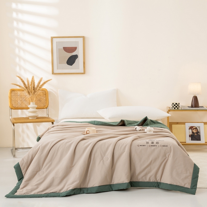 91家纺网 家纺一手货源 找家纺 梦初语 2025新款A类母婴水洗棉纯色双拼新疆棉花夏凉被可机洗直播爆单夏被 卡其