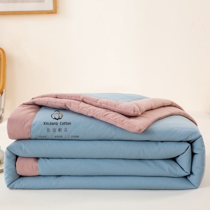 91家纺网 家纺一手货源 找家纺 梦初语 2025新款A类母婴水洗棉纯色双拼新疆棉花夏凉被可机洗直播爆单夏被 蓝灰