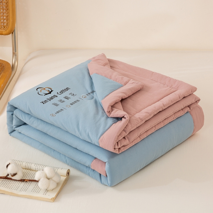 91家纺网 家纺一手货源 找家纺 梦初语 2025新款A类母婴水洗棉纯色双拼新疆棉花夏凉被可机洗直播爆单夏被 蓝灰
