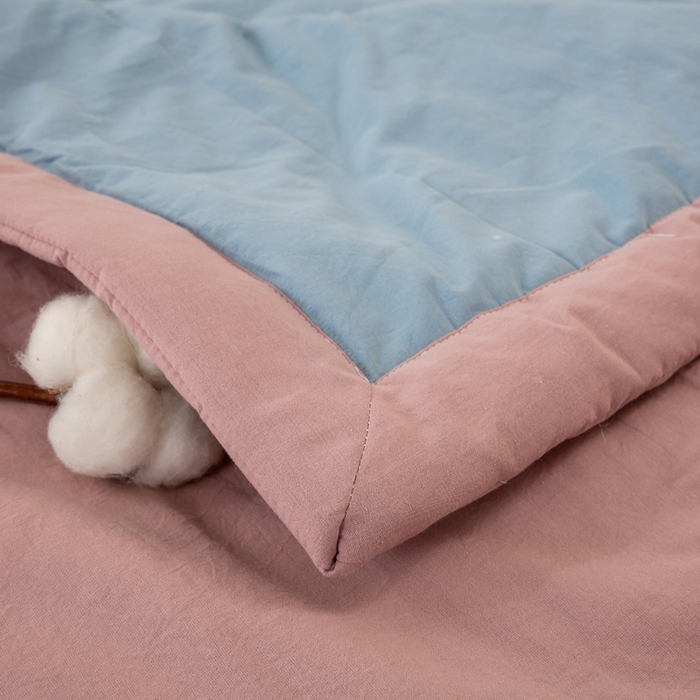 91家纺网 家纺一手货源 找家纺 梦初语 2025新款A类母婴水洗棉纯色双拼新疆棉花夏凉被可机洗直播爆单夏被 蓝灰